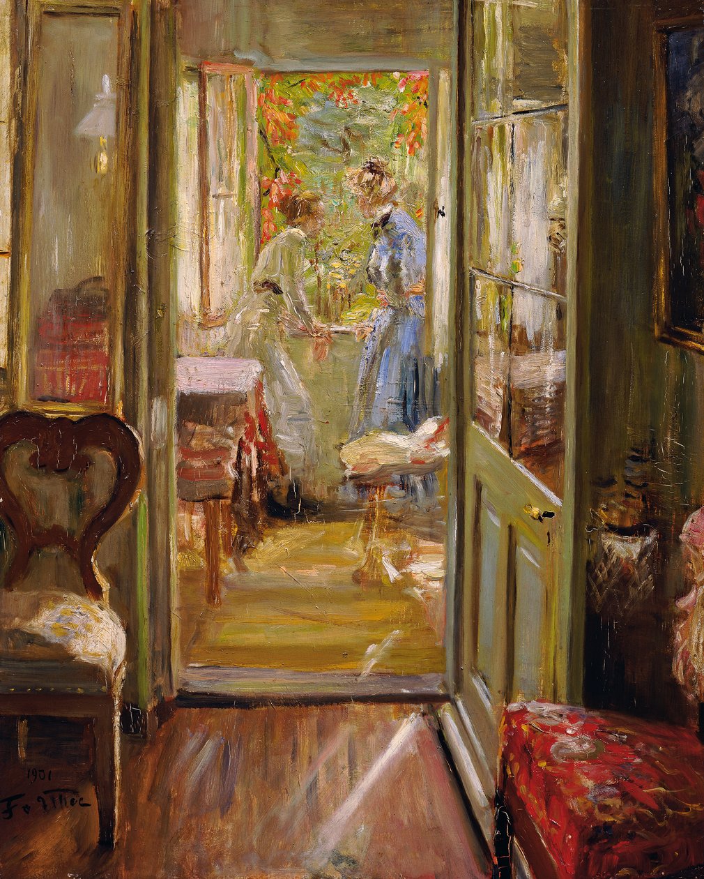 Las hijas del artista en el porche de Fritz von Uhde