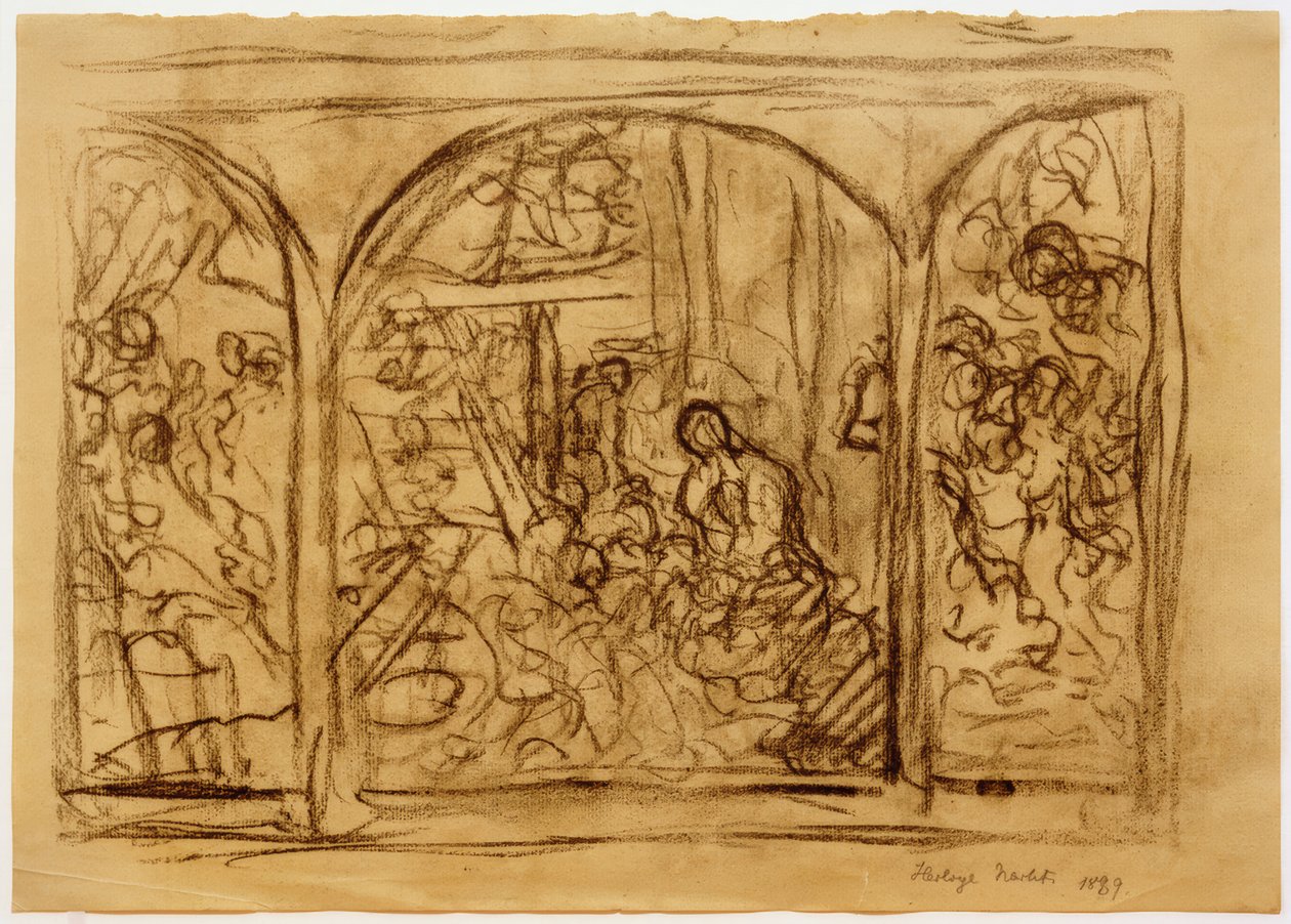 Boceto de composición "La noche santa" de Fritz von Uhde