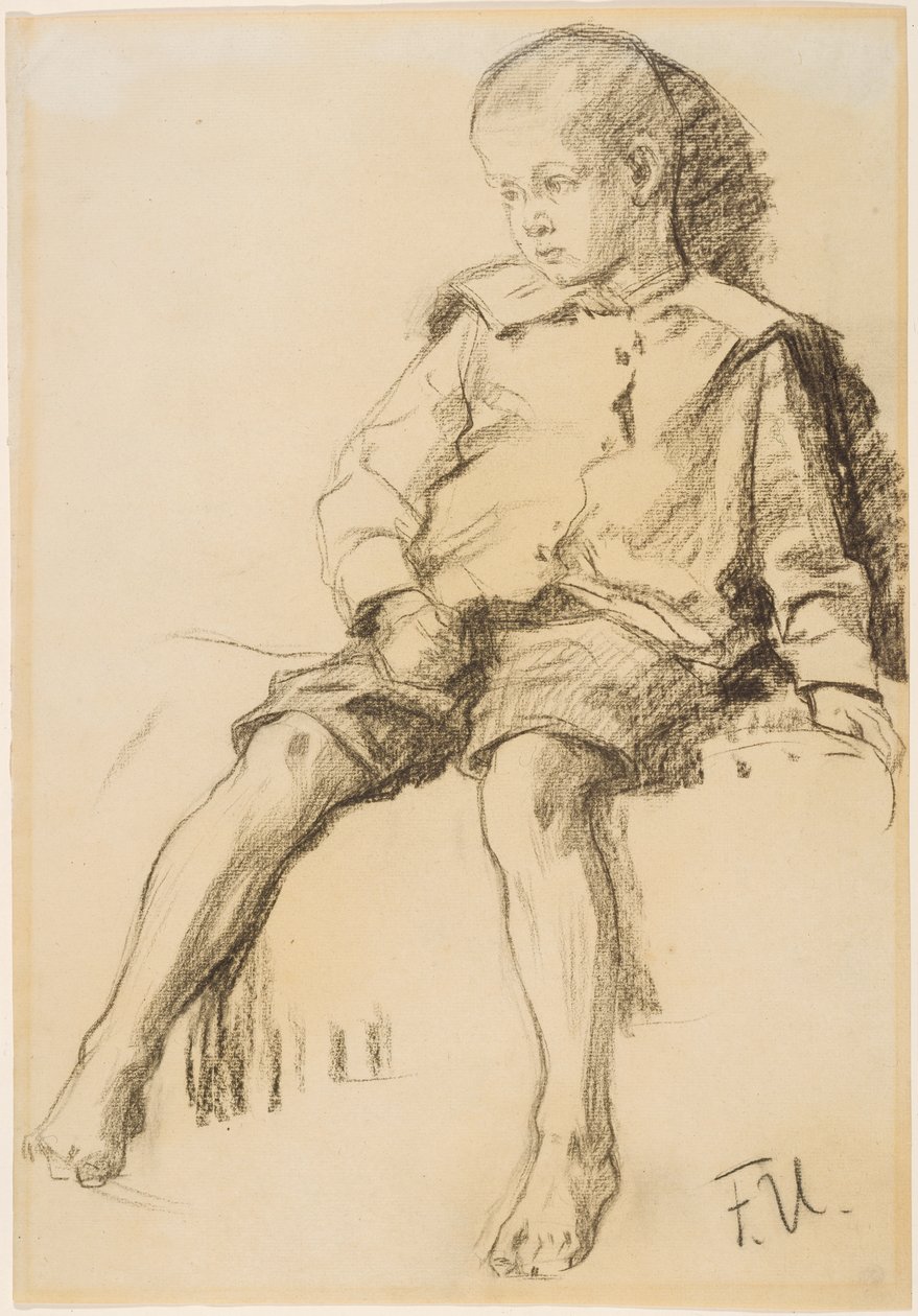 Niño sentado con las piernas desnudas de Fritz von Uhde