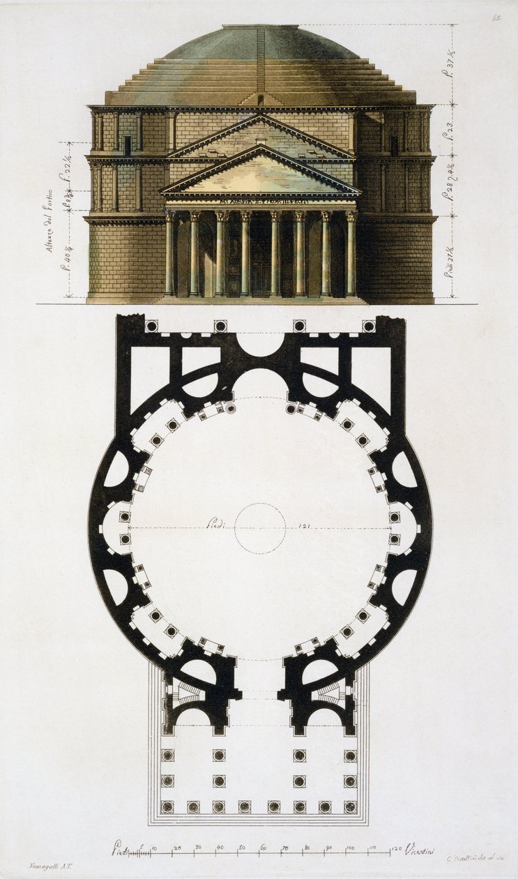 Plano y Fachada del Panteón, Roma de Fumagalli