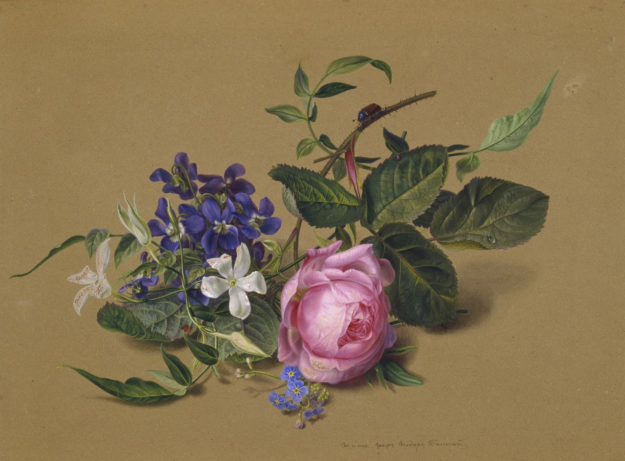 Escarabajo en la rama de la rosa de Fyodor Petrovich Tolstoy