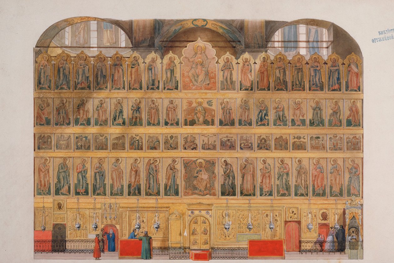 El iconostasio de la Catedral de la Asunción en el Kremlin de Moscú de Fyodor Solntsev