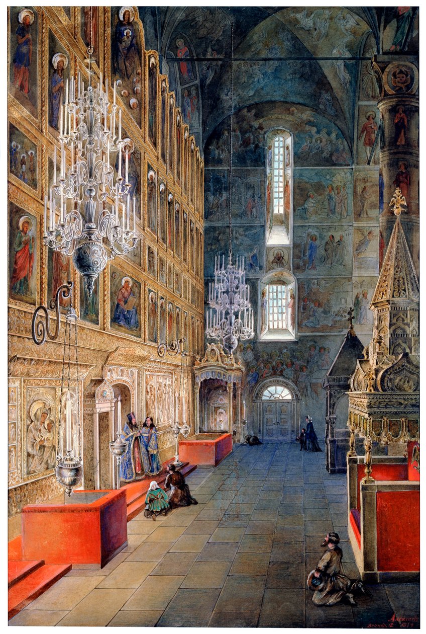Interior en la Catedral de la Asunción en el Kremlin de Moscú, 1819 de Fyodor Yakovlevich Alexeev