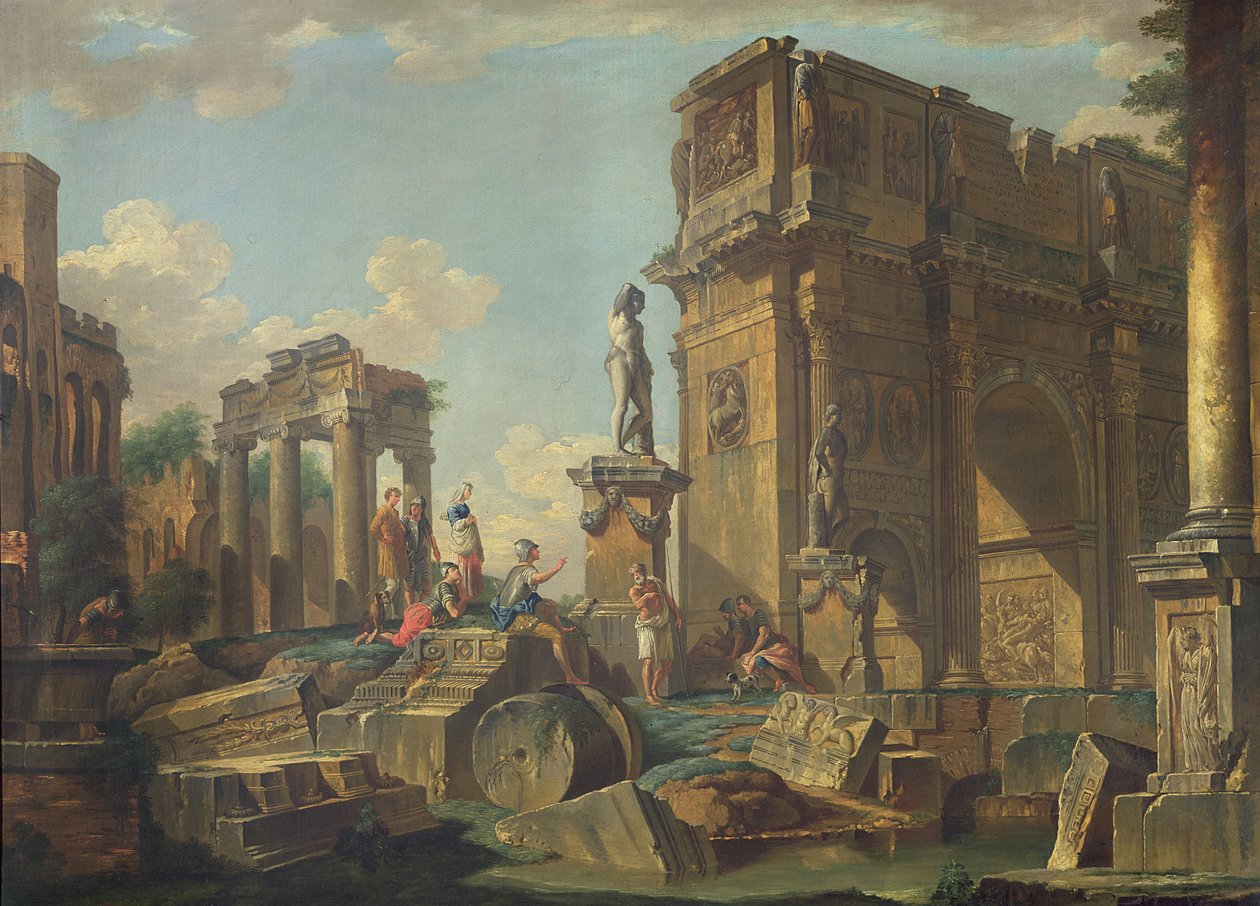 Un capricho arquitectónico con el Arco de Constantino de Giovanni Paolo Pannini