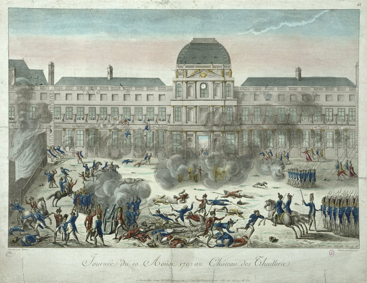 Chateau des Tuileries, 10 de agosto de 1792, grabado por Jourdan de G. Texier