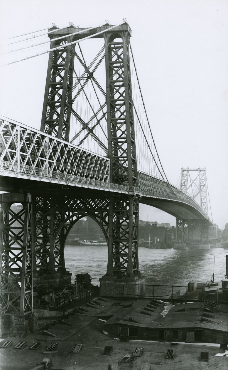 Puente de Williamsburg sobre el East River durante la construcción, 1898 de G.P. Hall und Sohn