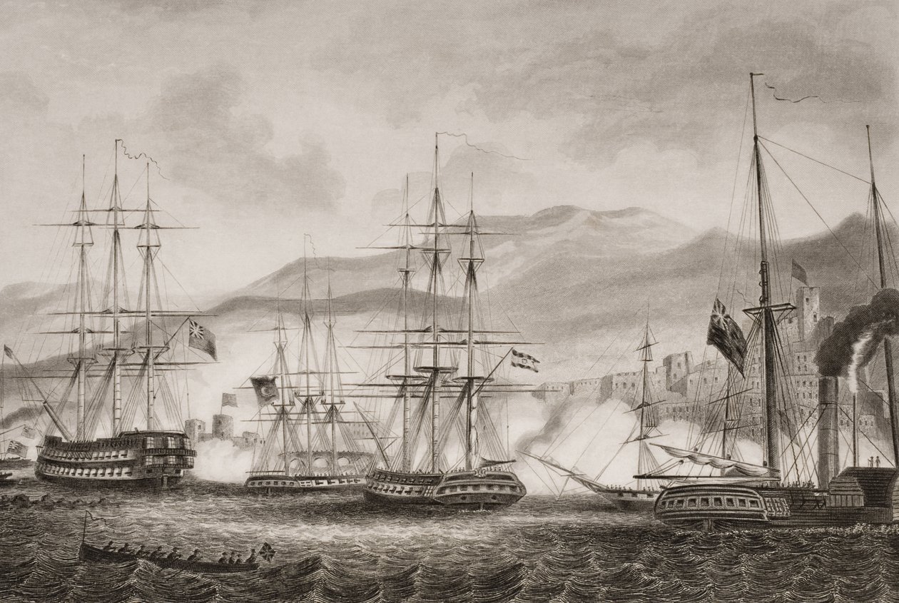 Ataque a Sidón por el Comodoro Charles Napier, septiembre de 1840, ilustración de 