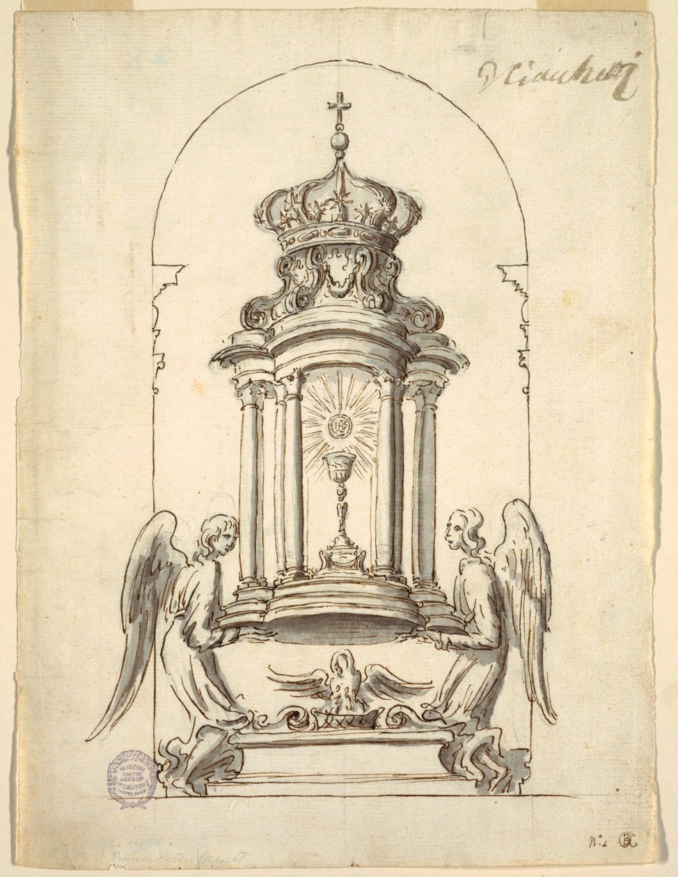 Dibujo, Diseño de una puerta de tabernáculo para ser ejecutada en bronce, ca. 1725 de G B C