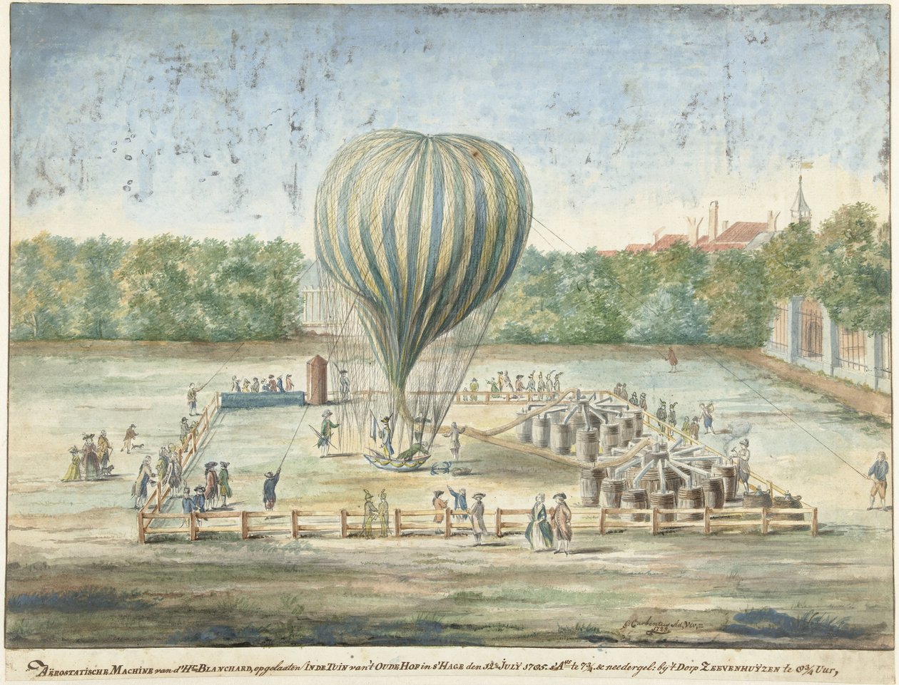 El lanzamiento del globo de Blanchard en La Haya en 1785 de G. Carbentus (signed by artist)