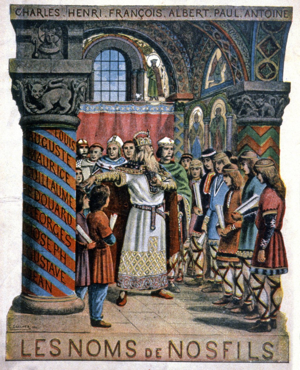 Carlomagno y la escuela, hacia 1900 (ilustración) de G. Dascher