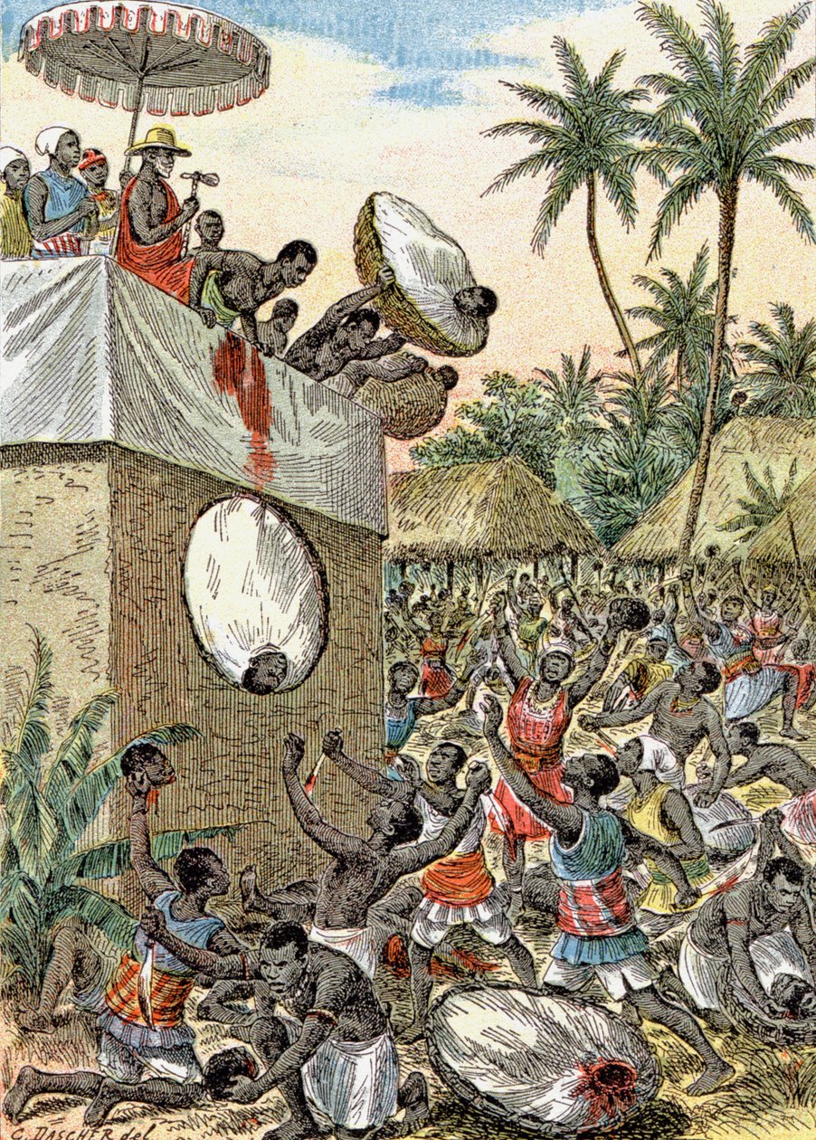 Sacrificios humanos en África, hacia 1900 (ilustración) de G. Dascher
