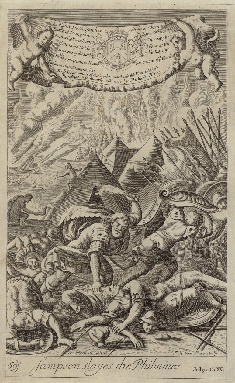 Sansón mata a los filisteos (grabado) de G Freman