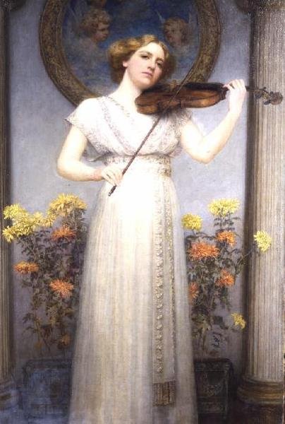 Estudio de retrato (Dama tocando un violín) de G. Grenville Manton