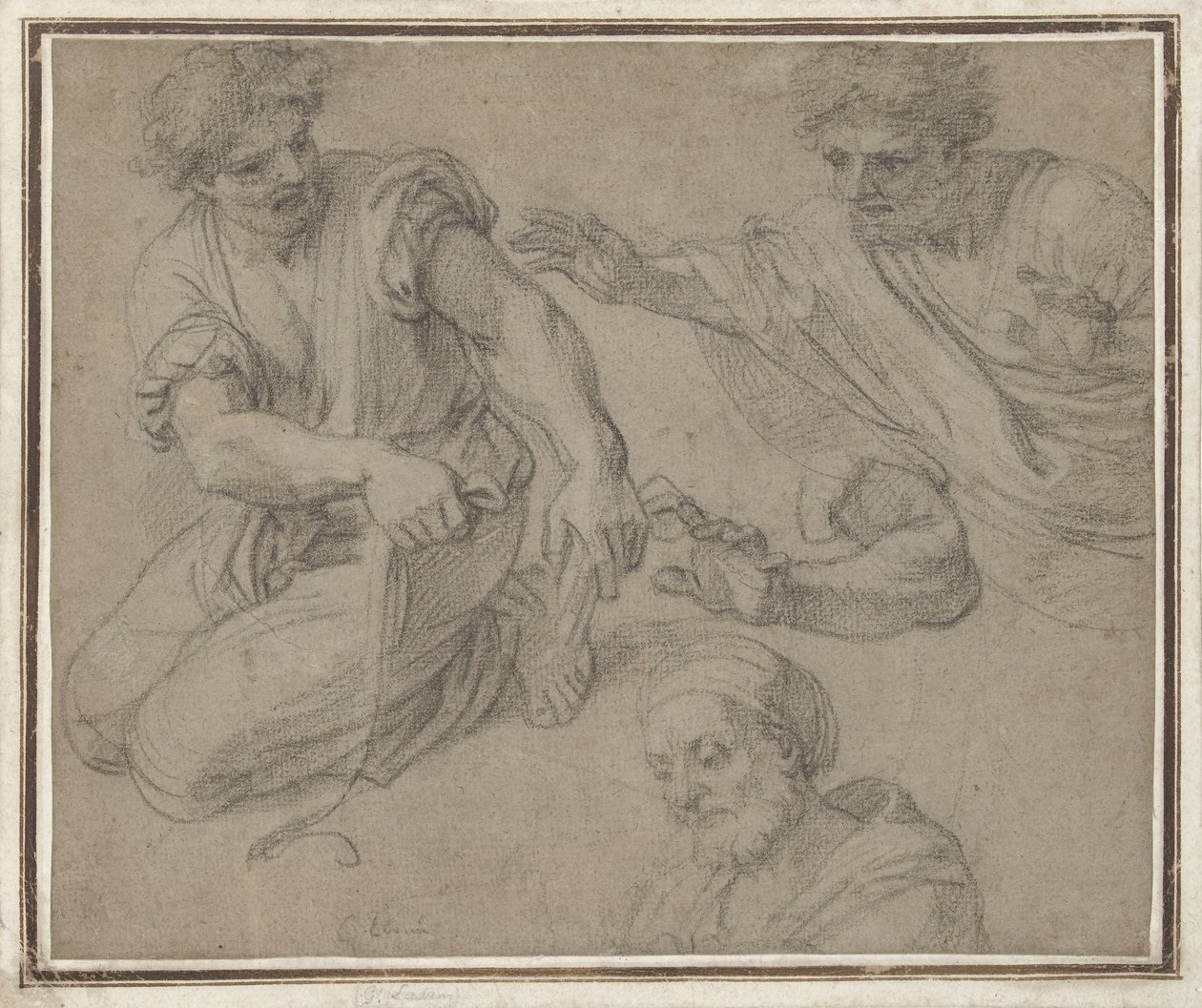 Estudios de un hombre arrodillado, semifigura, brazo y busto de G. Ladan