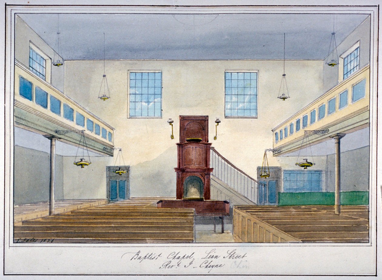 Vista interior de la Capilla Bautista de Lion Street, cerca de New Kent Road, Southwark, Londres, 1826 de G Yates