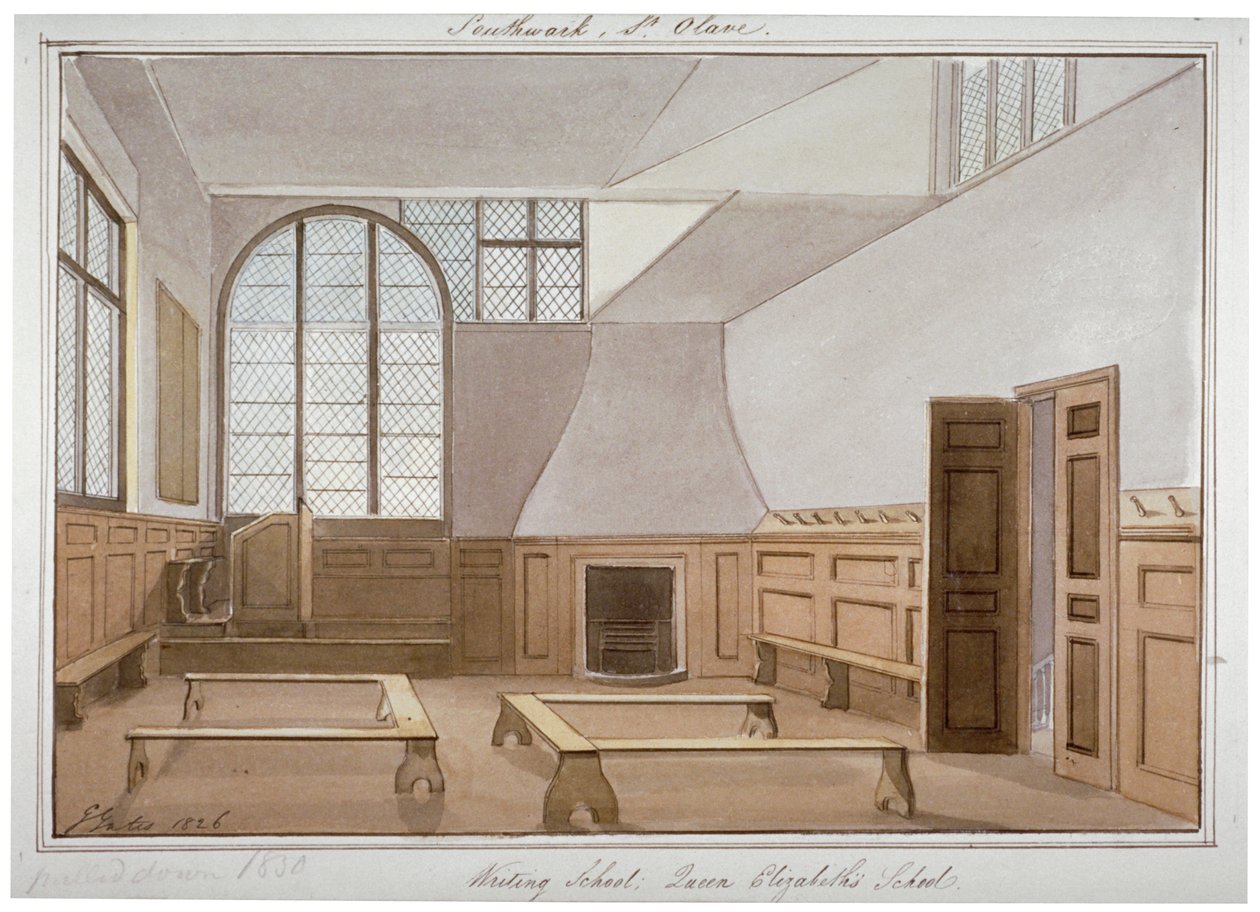 Vista interior de la Escuela St Olave en Tooley Street, Bermondsey, Londres de G Yates