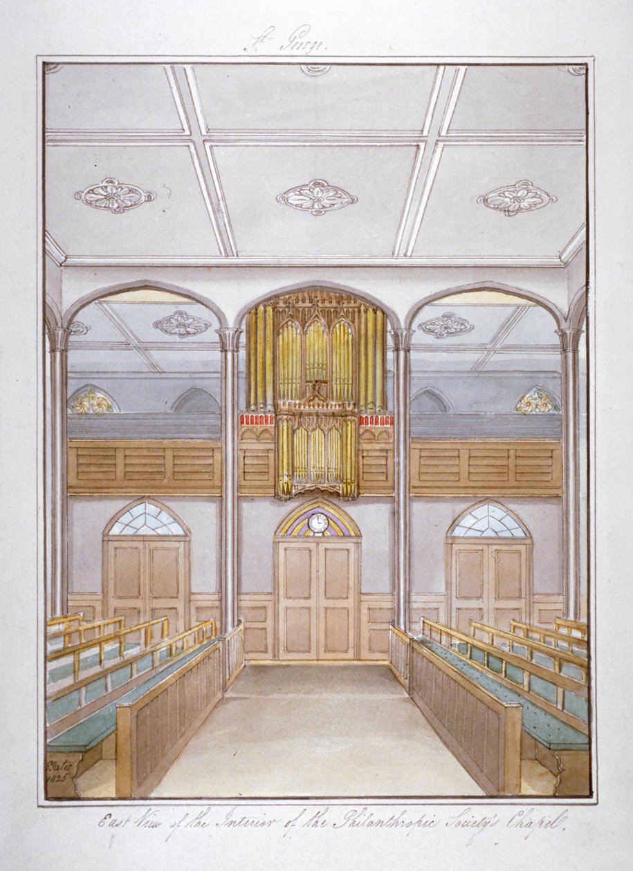 La capilla en la Institución de la Sociedad Filantrópica en London Road, Southwark, Londres, 1825 de G Yates