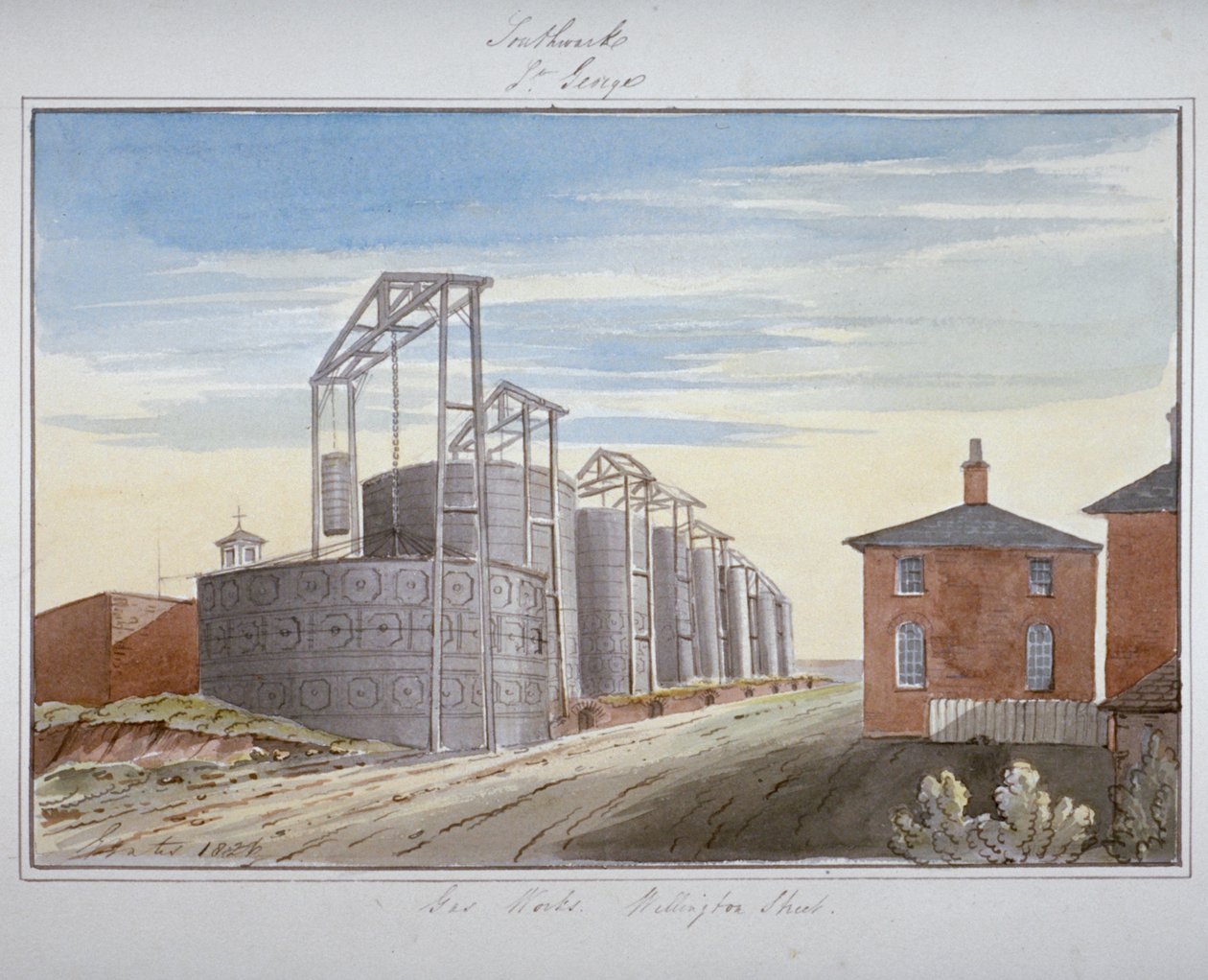 Vista de las fábricas de gas en Pocock Street, Southwark, Londres, 1826 de G Yates