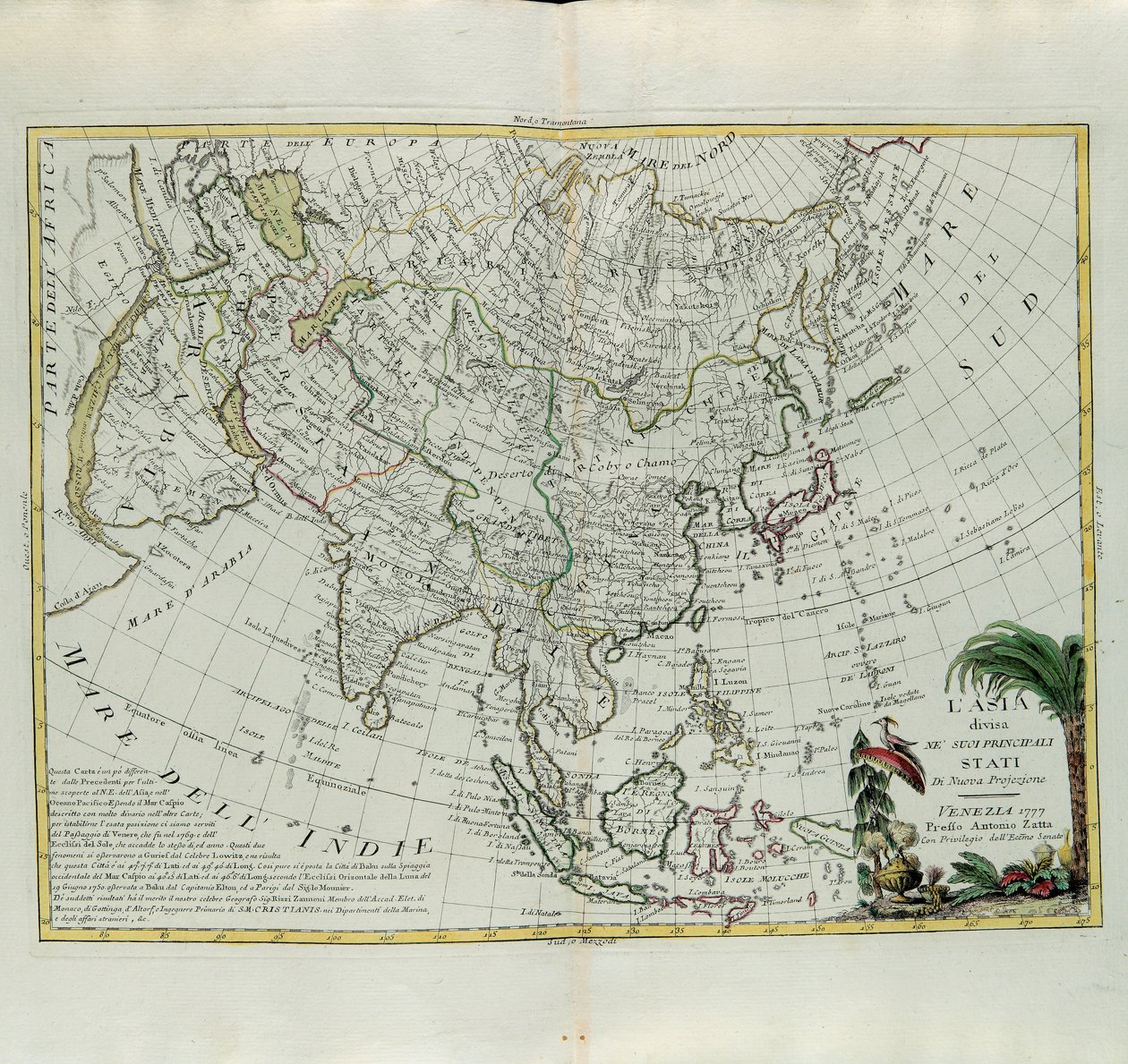 Asia dividida en sus principales estados, grabado por G. Zuliani tomado del Tomo I del Nuevo Atlas publicado en Venecia en 1777 por Antonio Zatta, Colección Privada de G. Zuliani