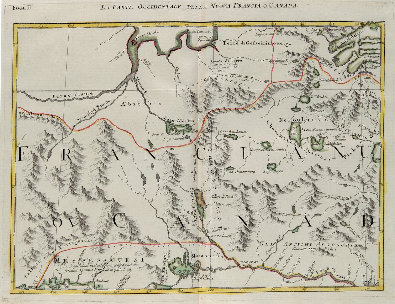 La parte occidental de Nueva Francia o Canadá, grabado por G. Zuliani tomado del Tomo I del "Atlas Más Nuevo" publicado en Venecia en 1778 por Antonio Zatta, Colección Privada de G. Zuliani