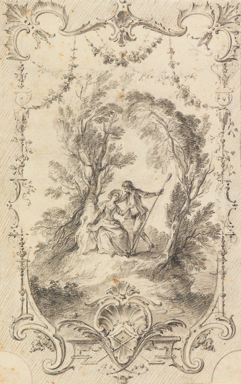 El Pastor Eagar (Dibujo preparatorio para la placa 247 en LOeuvre gravé de Watteau, 1739) de Gabriel Huquier