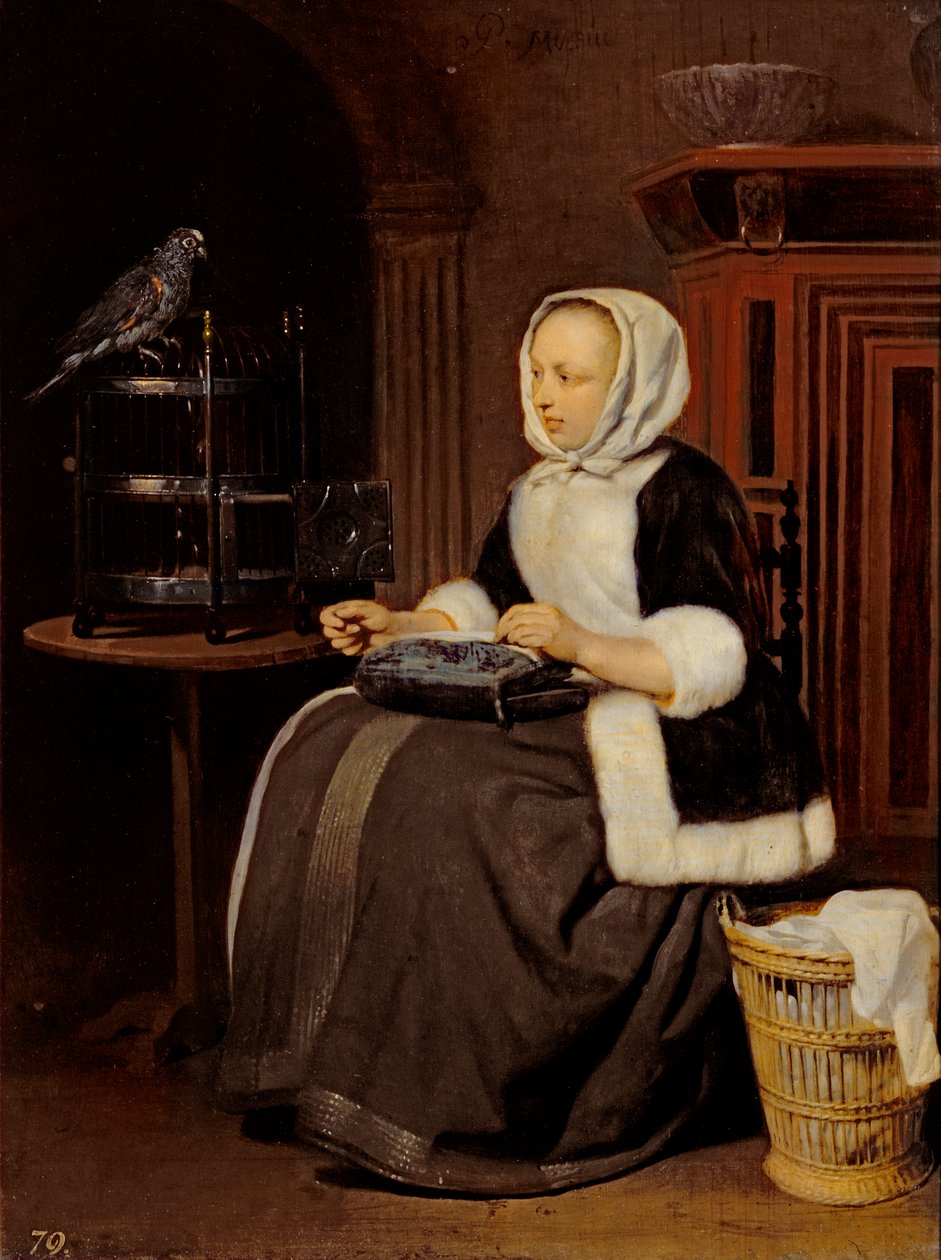 Joven niña trabajando de Gabriel Metsu