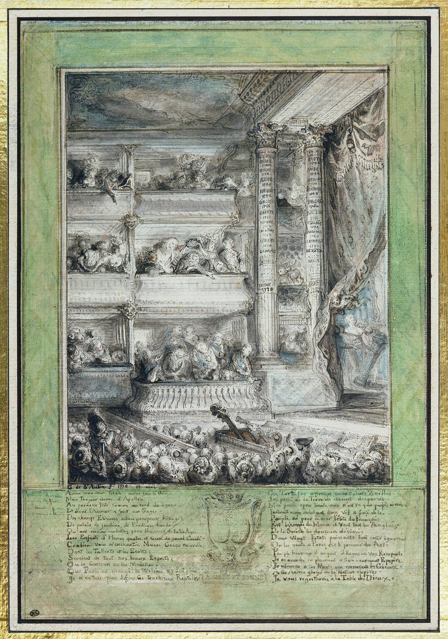 La Coronación de Voltaire en el Théâtre Français de Gabriel de Saint Aubin