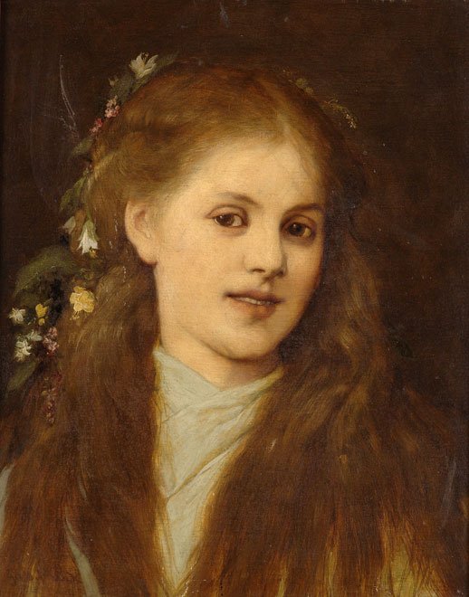 Niña con el cabello adornado con flores de Gabriel von Max