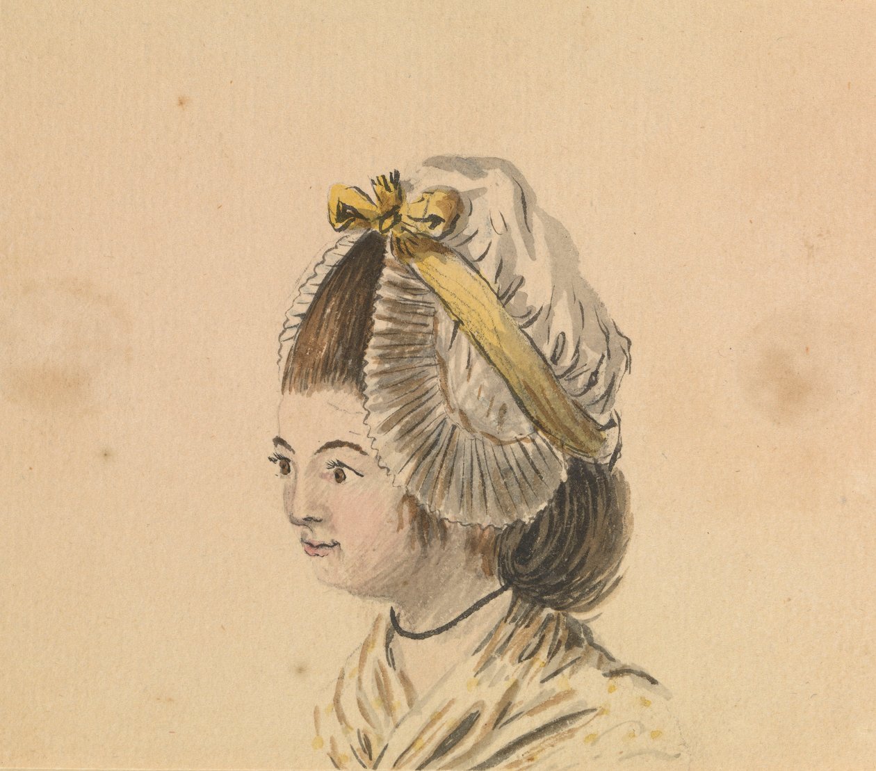 Cabeza de mujer con gorro de volantes, c.1774 (acuarela) de Gabriel Bray