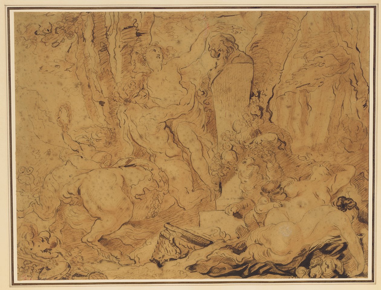 Fiesta al dios de los jardines (bacanal con una ninfa llevada por un centauro coronando a un herm) de Gabriel Francois Doyen