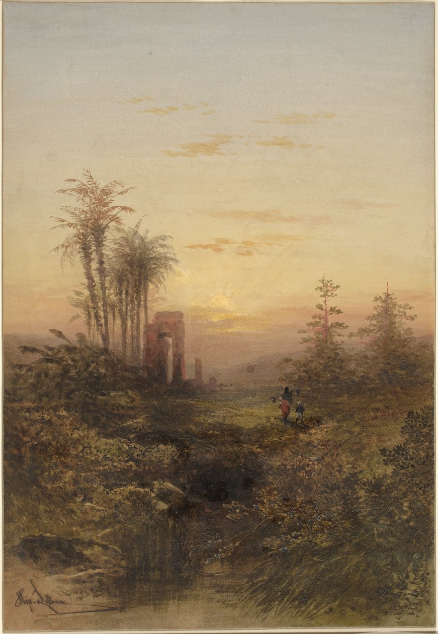 Atardecer en un Paisaje Oriental de Gabriel Hippolyte Lebas