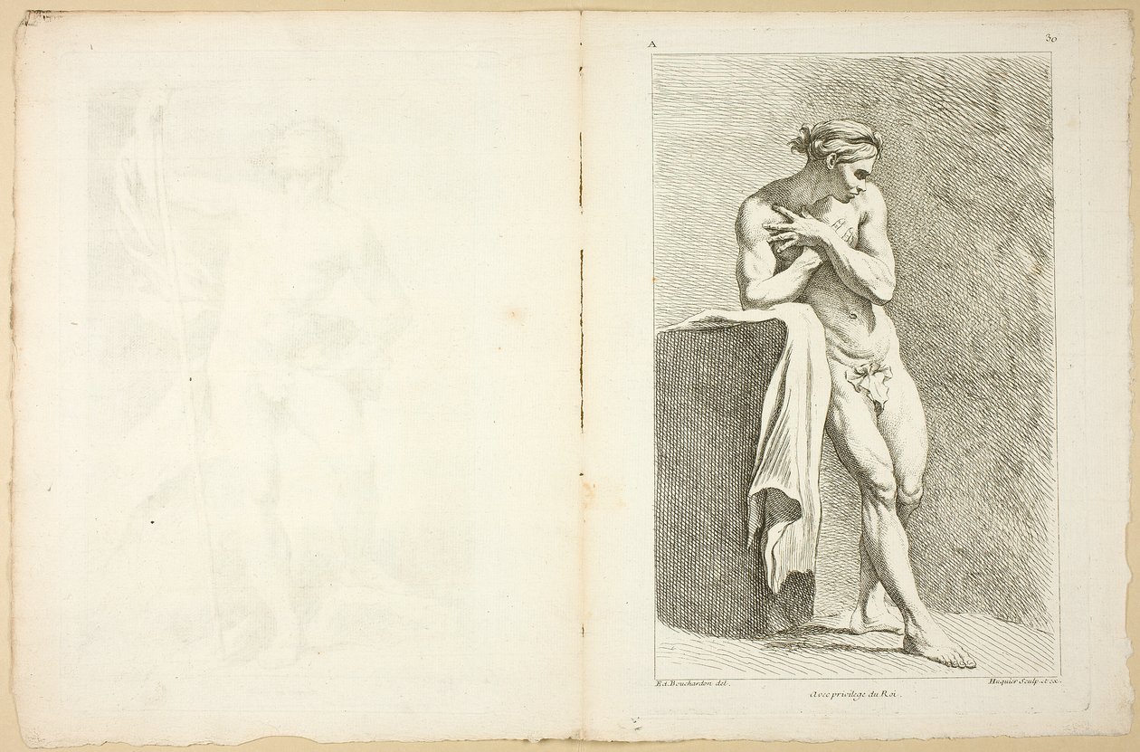 Figura (recto y verso), del Primer libro de figuras de Academias grabadas en parte por los profesores de la Academia Real de Gabriel Huquier