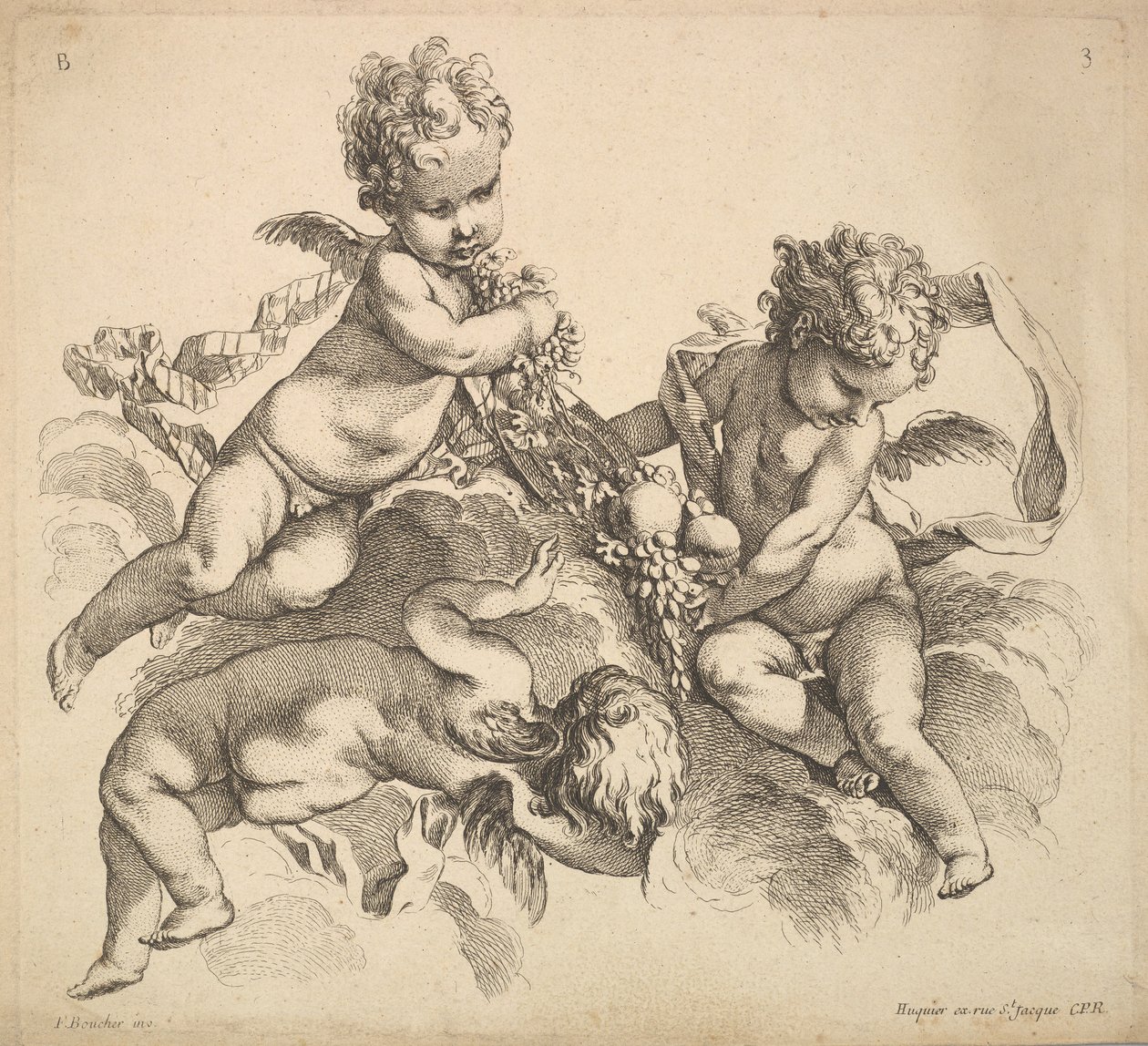 Tres niños con un plato de frutas, 1738-45 de Gabriel Huquier