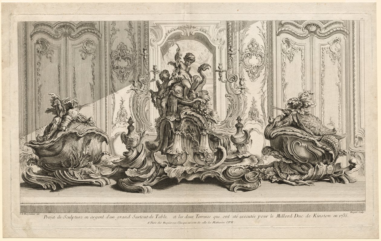 Obras de Juste-Aurèle Meissonier: Proyecto Escultórico de Plata para un Gran Centro de Mesa, c. 1735-1737 de Gabriel Huquier