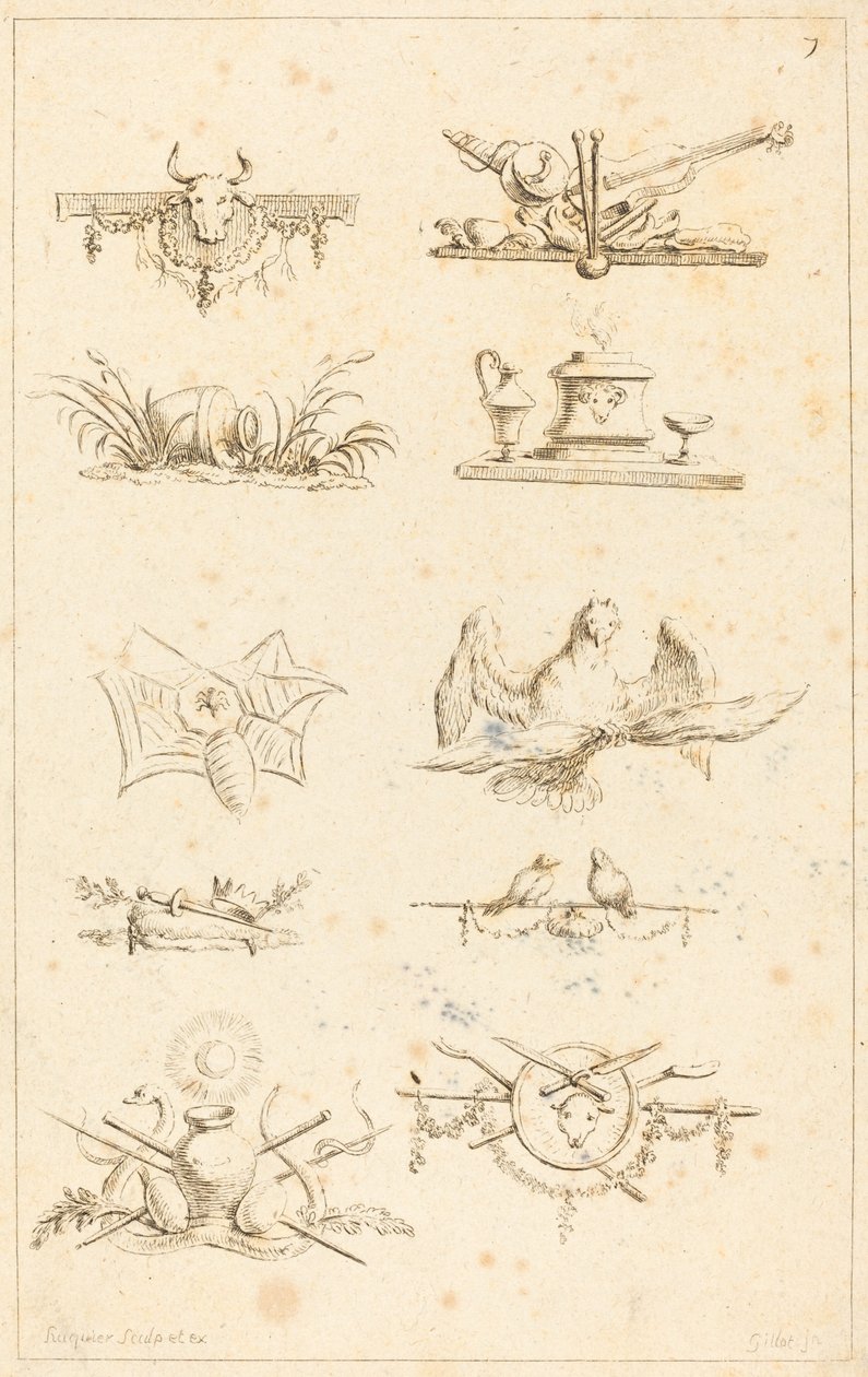 Diseños para colofones: lámina 7 de Gabriel Huquier after Claude Gillot