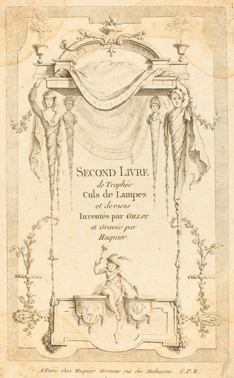 Segundo libro de trofeos, culs de lampes y divisas: página de título de Gabriel Huquier after Claude Gillot