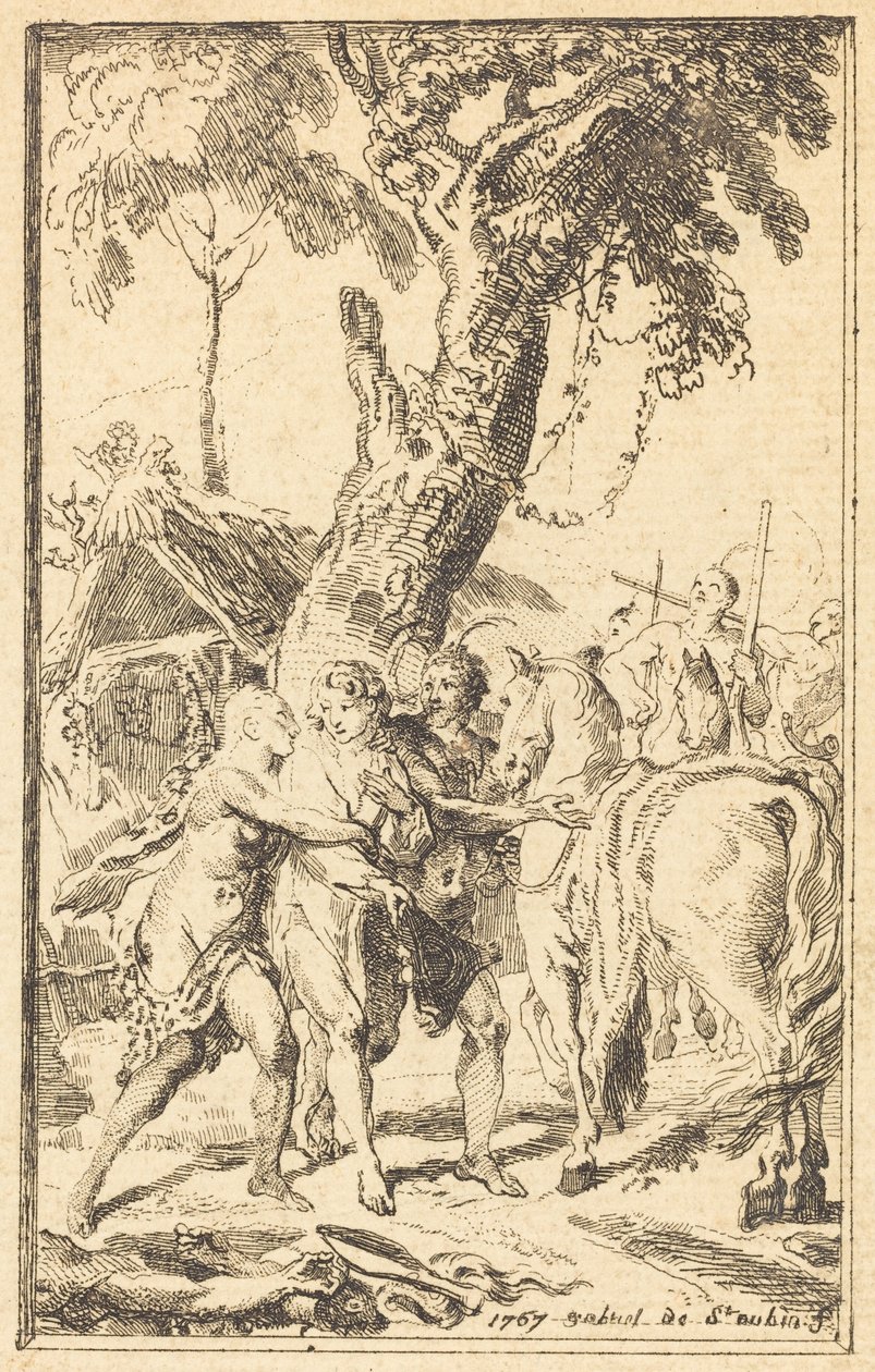 Huida de M. de Belle-Isle, prisionero con los Attakapas [derecha] de Gabriel Jacques de Saint Aubin