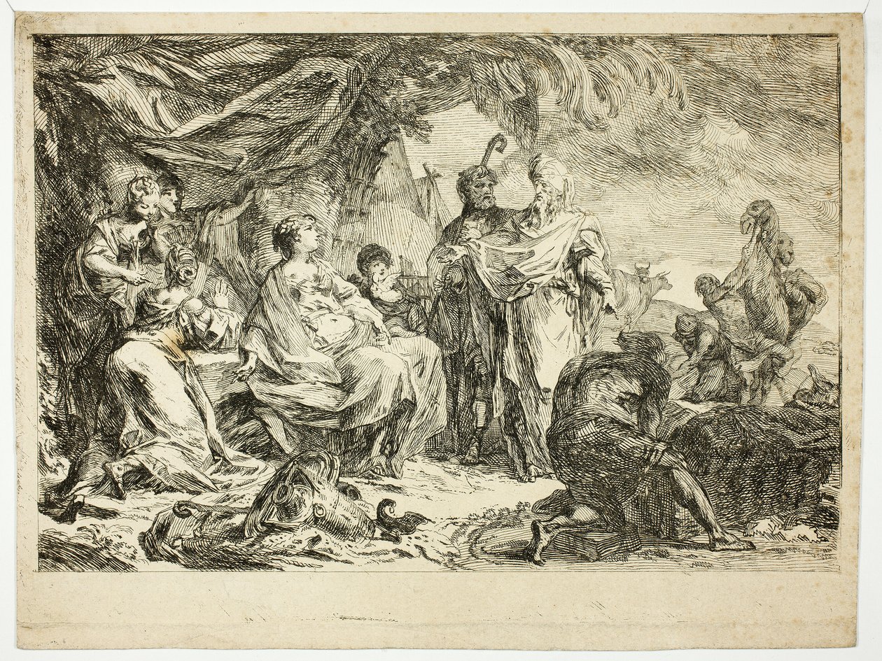Labán buscando sus dioses domésticos de Gabriel Jacques de Saint Aubin