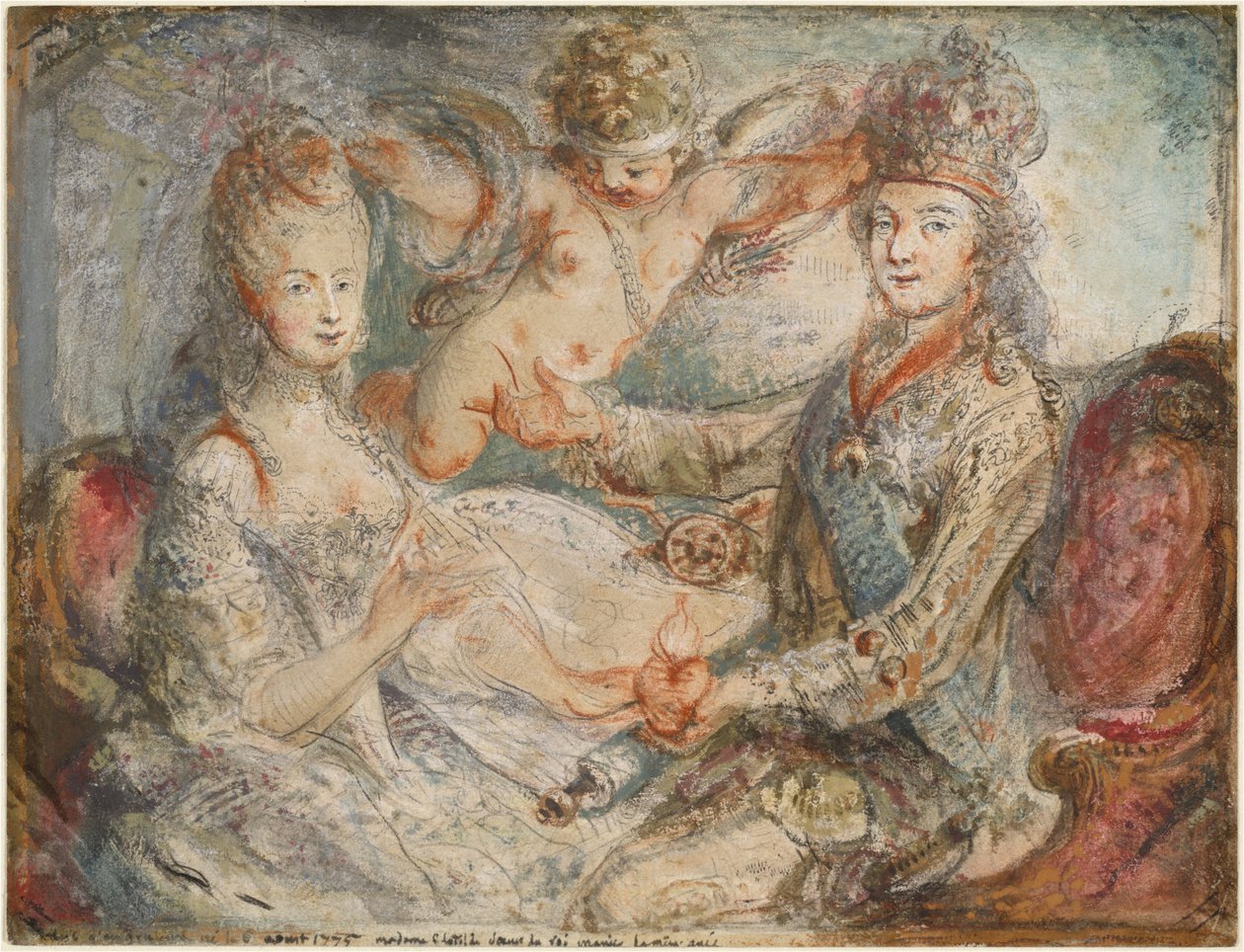 Luis XVI y María Antonieta coronados por el amor de Gabriel Jacques de Saint Aubin