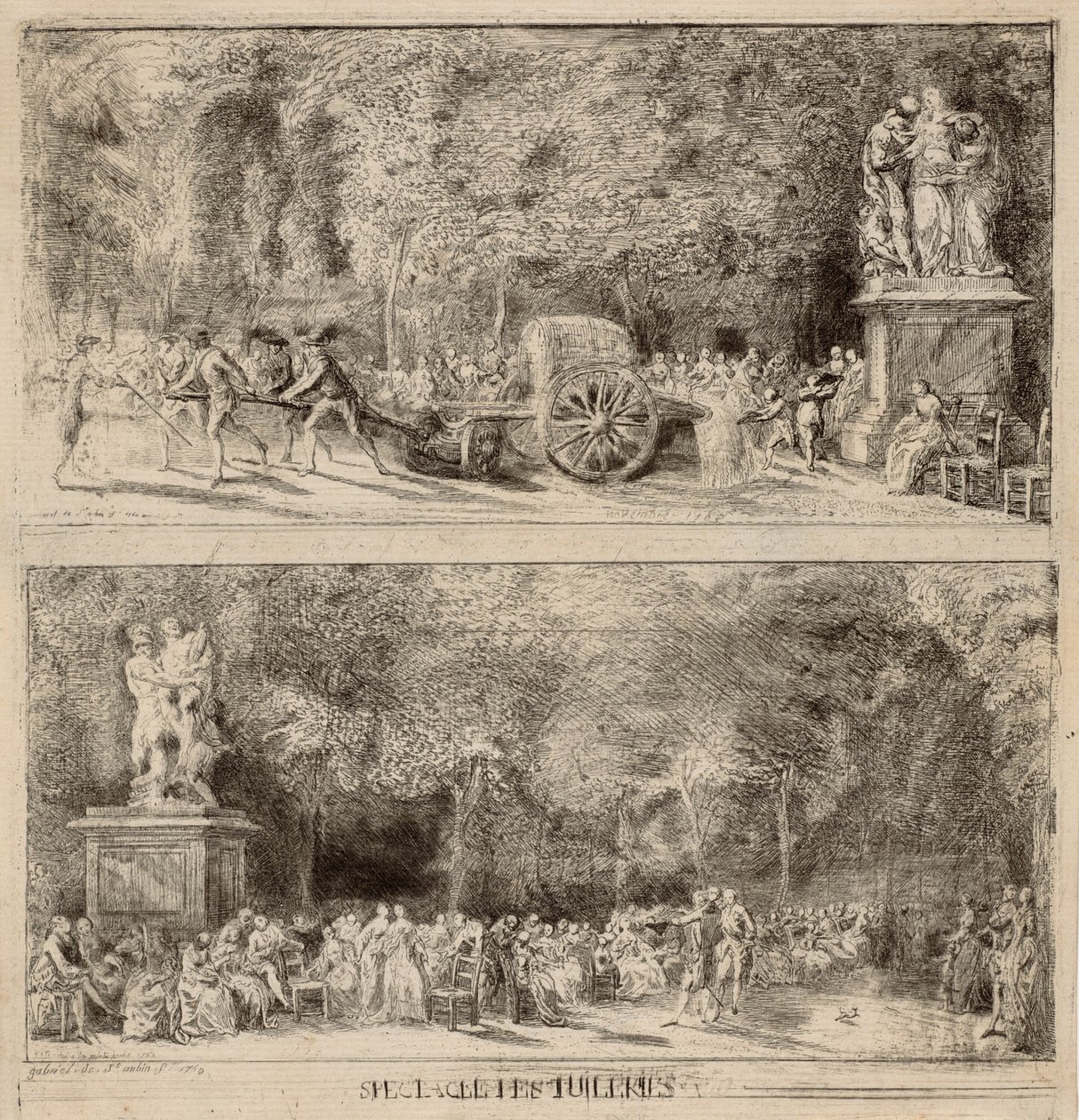 Escenas de las Tullerías: Las Sillas y el Carro de Agua de Gabriel Jacques de Saint Aubin