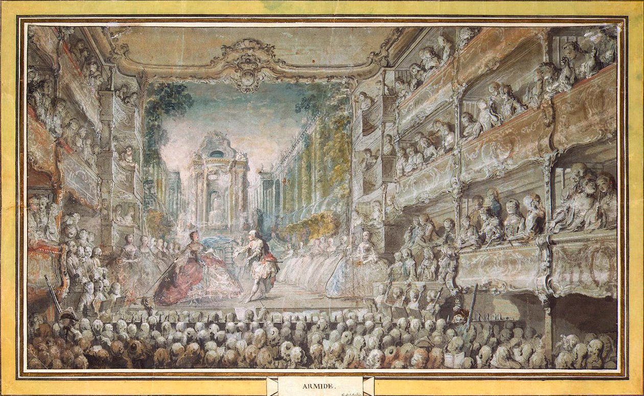 La representación de Armida en el antiguo auditorio de la Ópera, después de 1761 de Gabriel Jacques de Saint Aubin