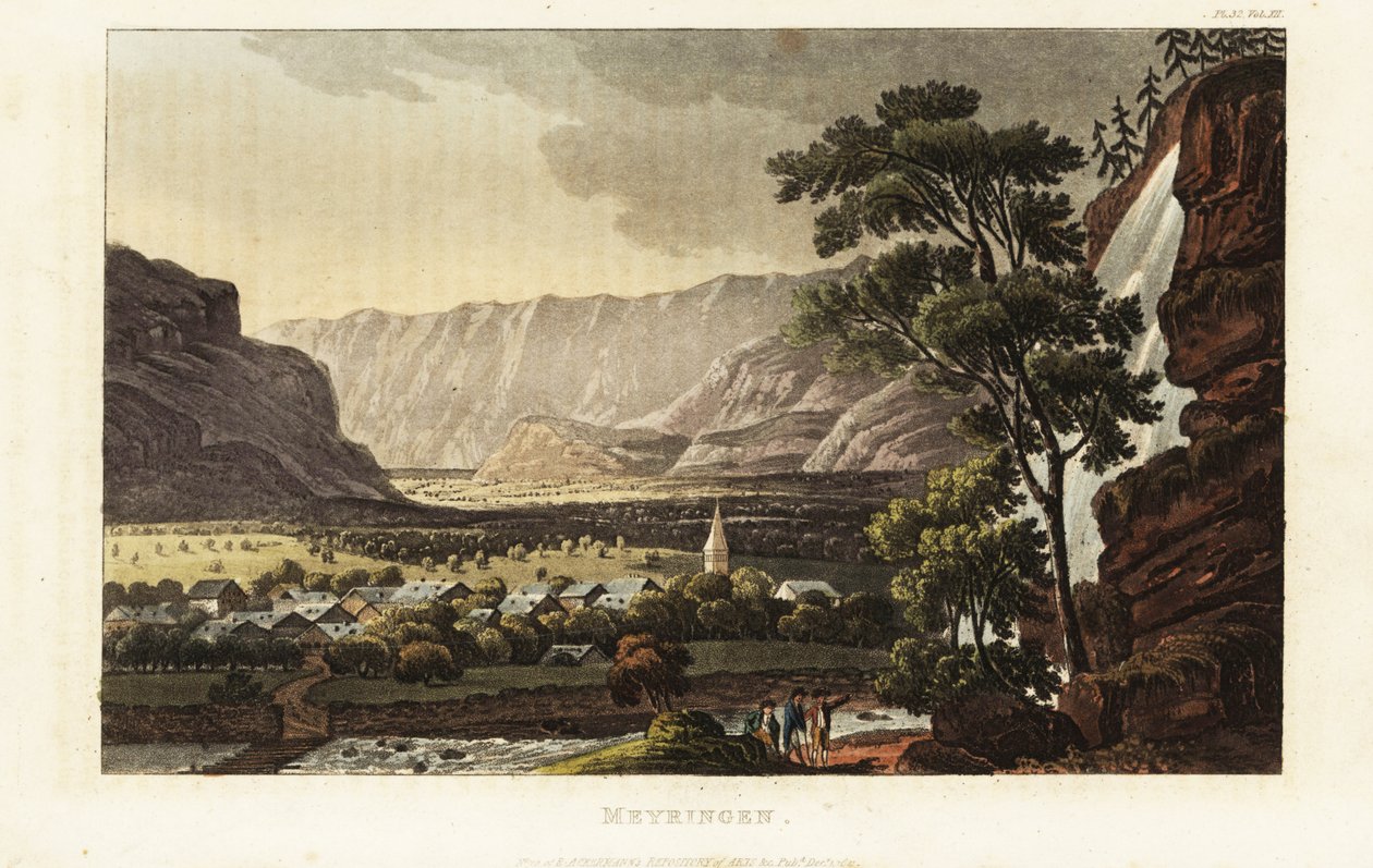 Vista de la ciudad de Meiringen y de las cataratas de Reichenbach, Cantón de Berna, Suiza de Gabriel Ludwig (after) Lory