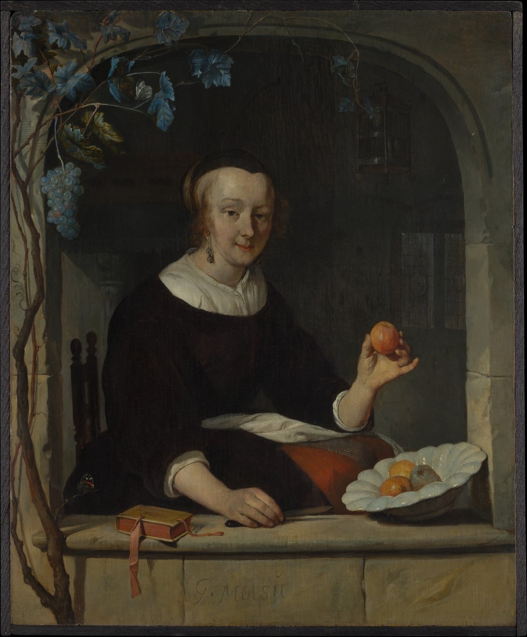 Una mujer sentada junto a una ventana de Gabriel Metsu