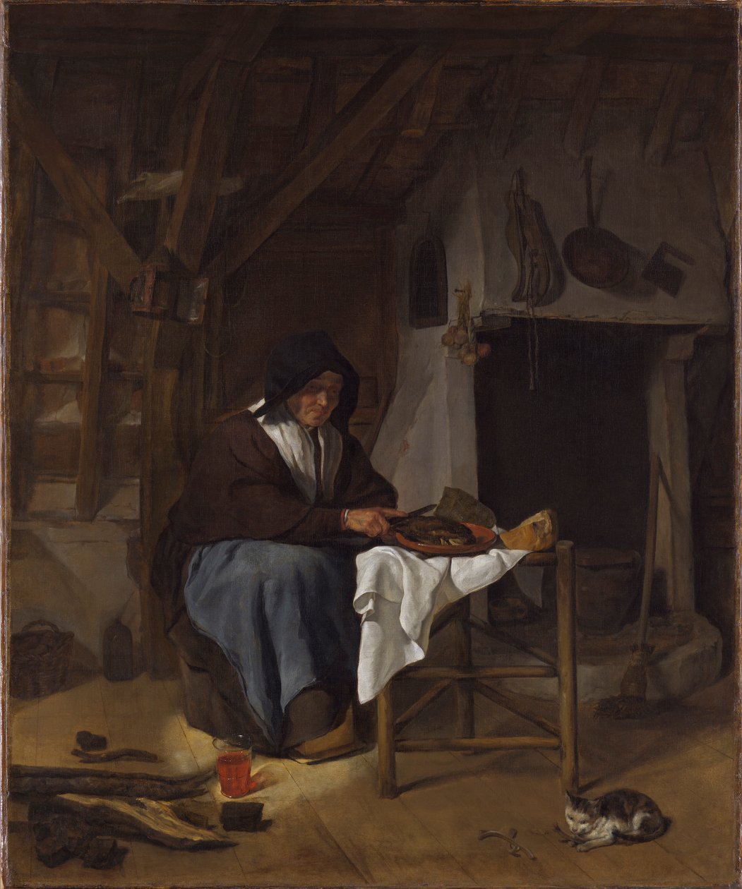 Anciana comiendo en un interior de Gabriel Metsu