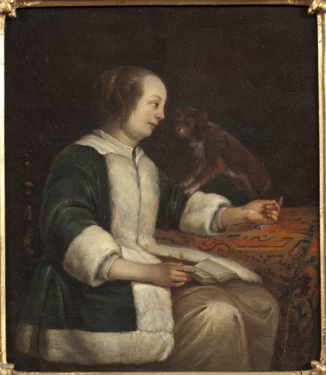 Retrato de una dama con un perro de Gabriel Metsu