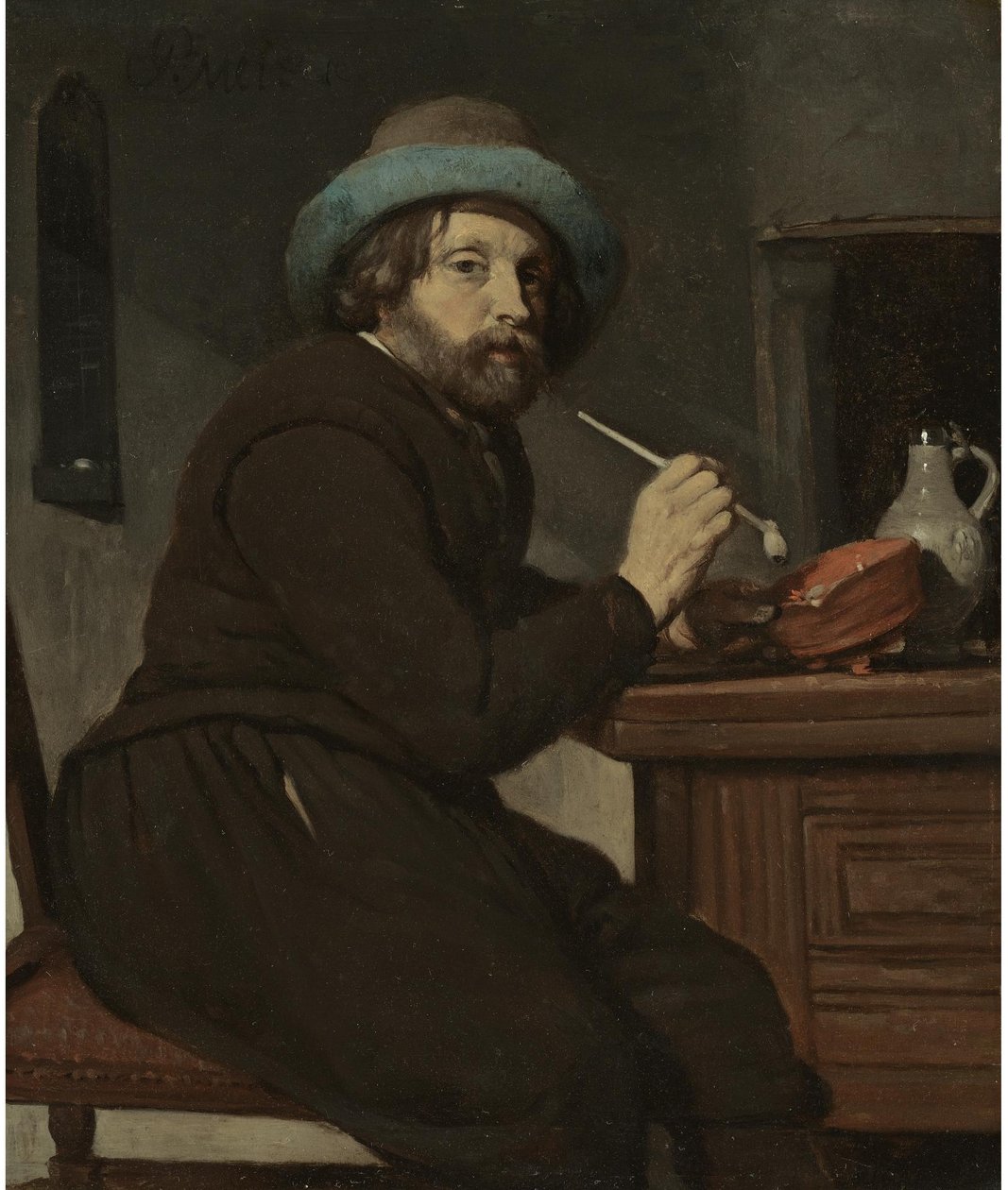 Fumador sentado en una mesa de Gabriel Metsu