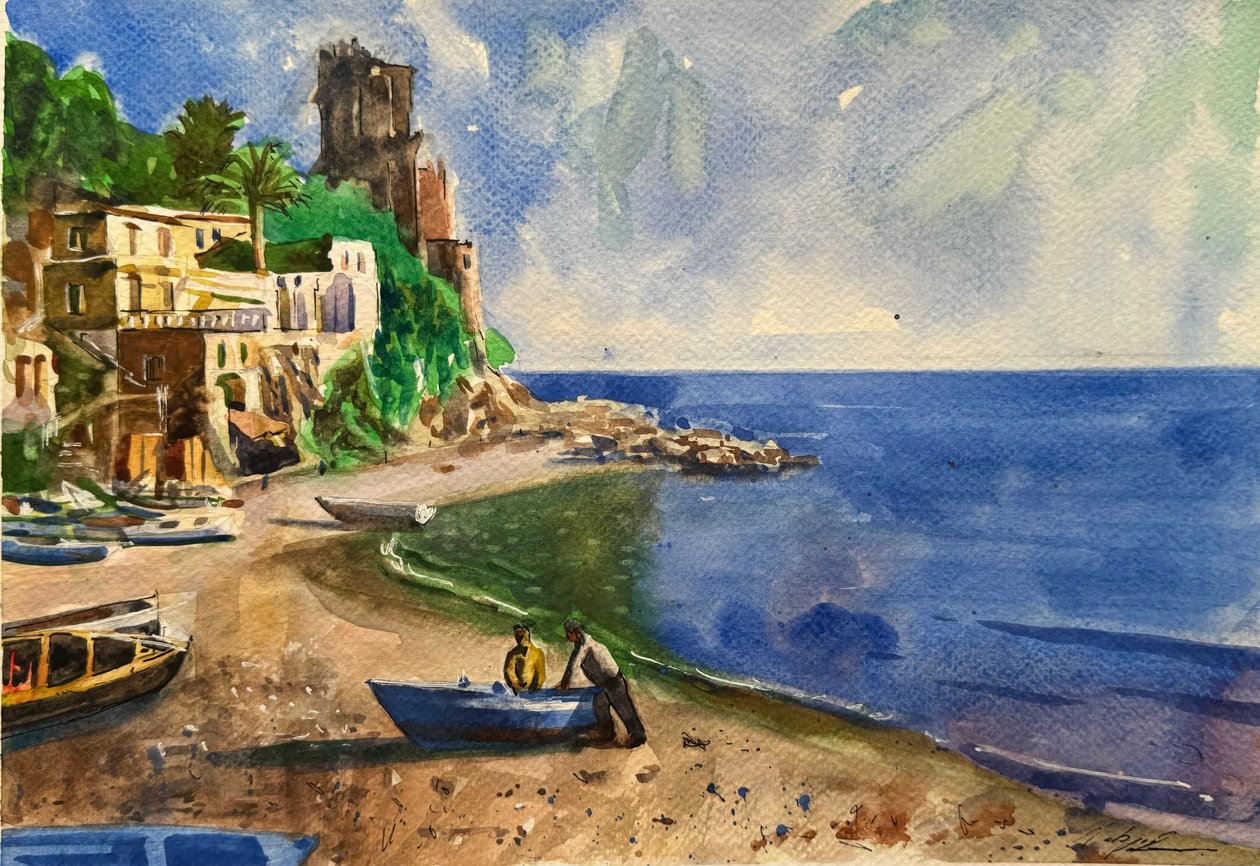 Barcos atracados, 2024 (acuarela sobre papel) de Gabriel Palma
