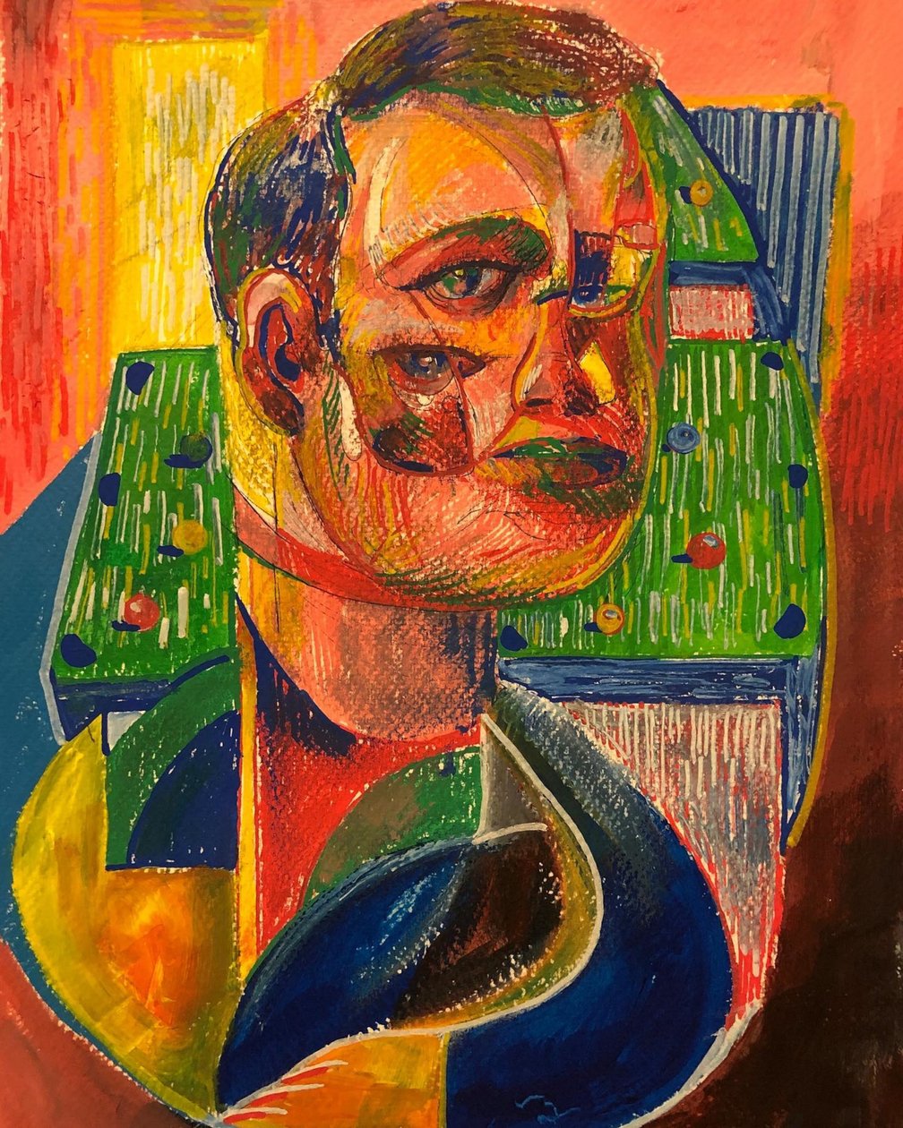 El jugador de billar, 2021 (acrílico sobre papel) de Gabriel Palma