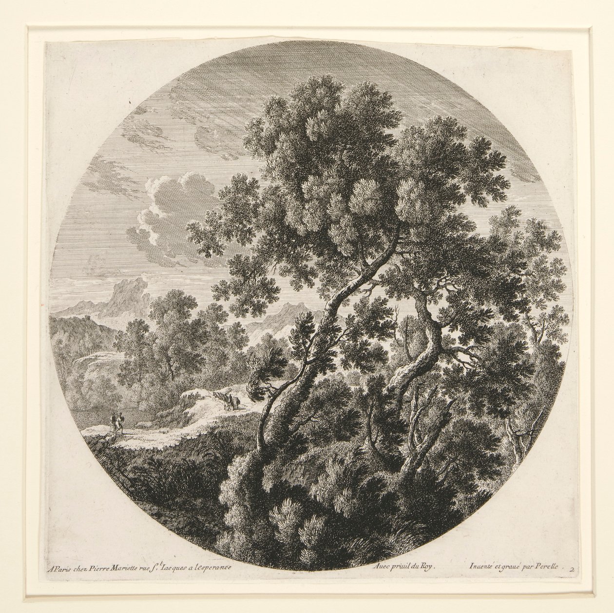 paisaje con dos viajeros y un castillo; y Pastor, Ovejas y Ganado en un Paisaje, de un conjunto de seis paisajes de Gabriel Perelle