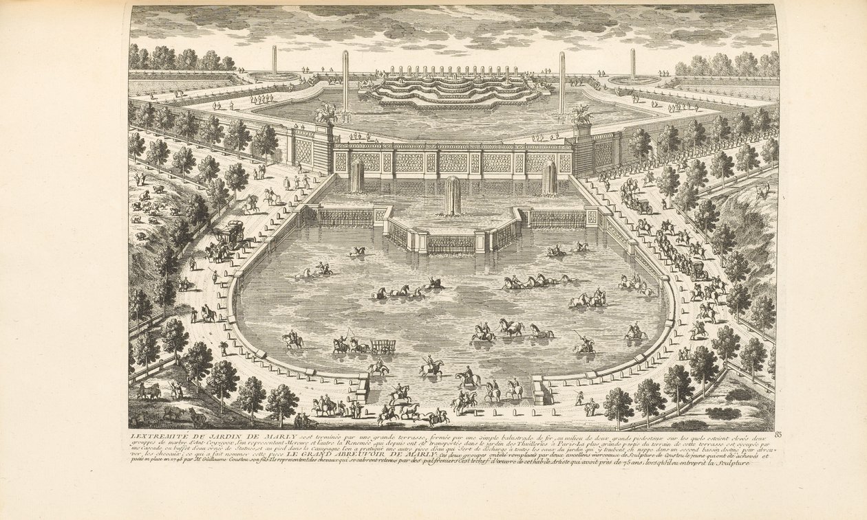 El extremo del jardín de Marly, de "Les Delices de Versailles et des Maisons Royales" por Charles-Antoine Jombert, 1766 de Gabriel Perelle